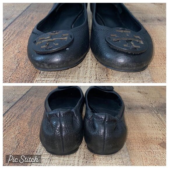 Tory Burch Reva Pebbled Black Leather Ballet Flats - Picture 10 of 11